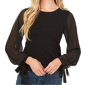 CeCe Women’s Black Filmy chiffon sleeves with flowy ties at the cuffs